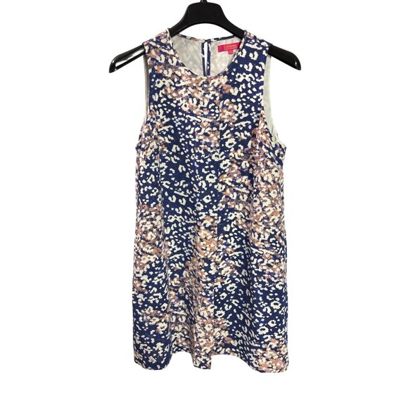 Catherine Malandrino Blue Orange White Abstract Leopard Print Dress 12  Shift - Picture 1 of 5